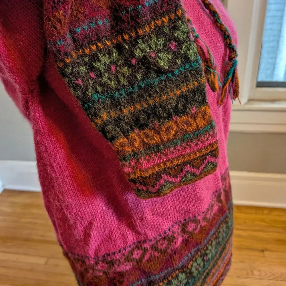 Inka Tradition Baby Alpaca Peruvian Fair Isle Sweater, Hoodie Handmade, Size S